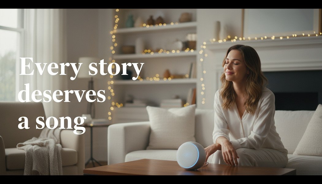 Woman listening to music and smiling